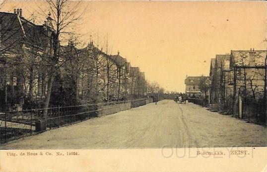 Wilhelminapark0007, Boschlaan. 1900.jpg - Het gedeelte van de Pauw van Wieldrechtlaan tussen de Stationslaan en de Boslaan heette vroeger voor 1925 boschlaan. De Pauw van Wieldrechtlaan is op 1 september 1925 genoemd naar mr. Matthieu Christiaan Hendrik Ridder Pauw van Wieldrecht (1816-1895), eigenaar van het Zeisterbos. In dit bos was al geruime tijd vóór aankoop door de gemeente Zeist vrije wandeling toegestaan. Gezicht op diverse villa’s en pension’s aan de Boschlaan.Opname van 1905.